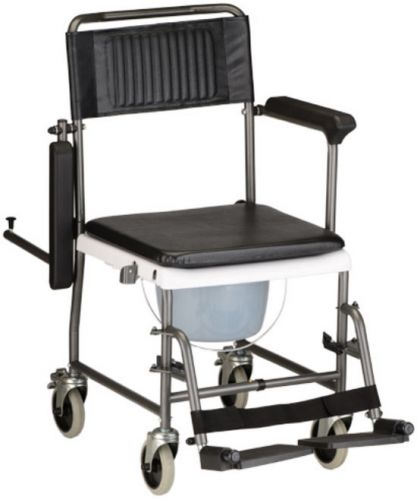 Drop Arm Commode Transport Chair With Wheels, Free Shipping, No Tax, #8805