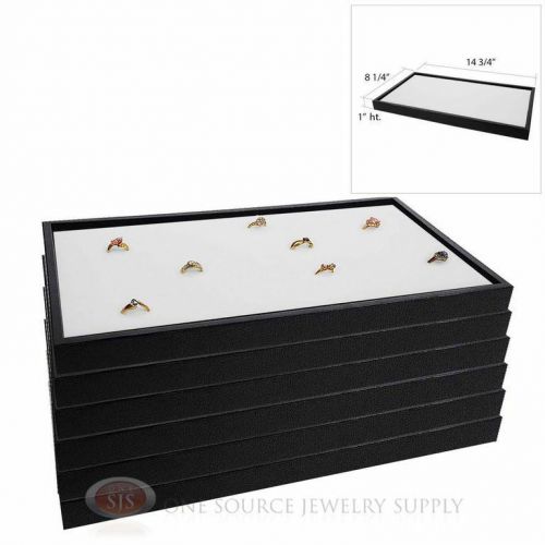 (6) black plastic stackable trays w/ white 72 ring display jewelry inserts for sale