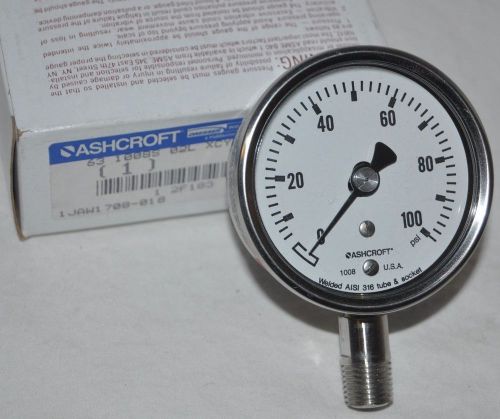 Ashcroft gauge 0-100 psi 2f183 1/4&#034; npt 2 1/2&#034; dial size 63-1008s-02l-100 for sale