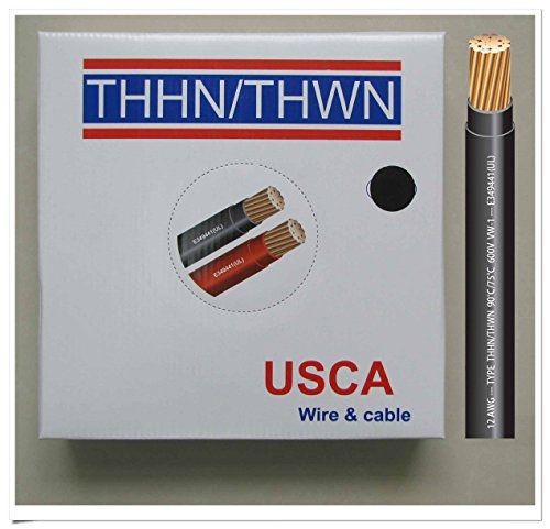 USCA Stranded THHN/THWN 12 AWG Building Wire, 500 FT, Black,600?Volt,?90C