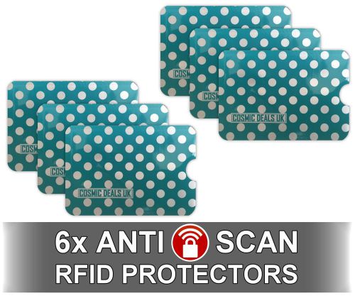 6 x Turquoise Polkadot RFID NFC Blocking Card Clash Anti Scan Protectors for you