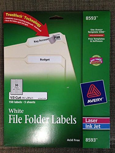 Avery File Folder Labels 6667 x 3.4375&#034; White Pack of 150 (08593)