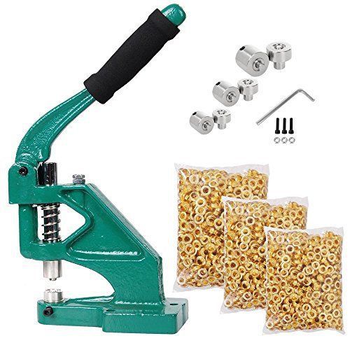 Yescom 3 die (#0 #2 #4) hand press grommet machine and 900 pcs golden grommets e for sale