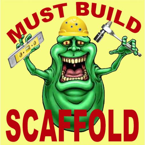 HARD HAT STICKER, MUST BUILD SCAFFOLD, UNION CC-19