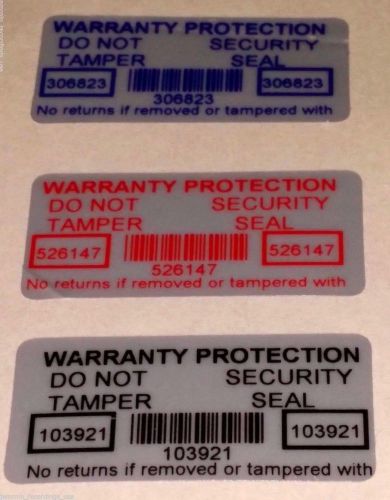 100 - WARRANTY PROTECTION VOID SECURITY LABELS WITH SERIAL #s 30mmX15mm 3 COLORS