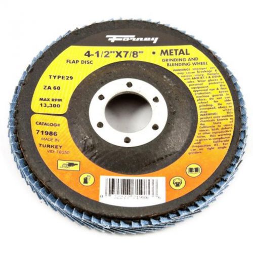 60-Grit, 4-1/2&#034; Flap Disc, Type 29 Blue Zirconia With 7/8&#034; Arbor Forney 71986