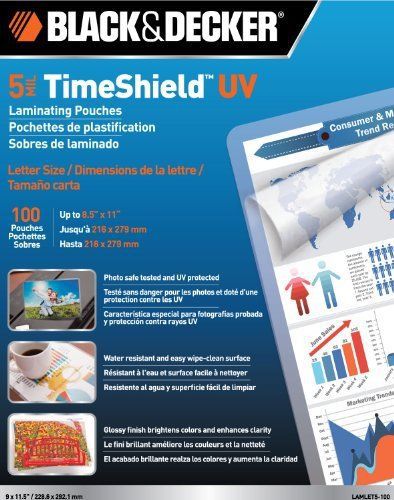 BLACK + DECKER TimeShield UV Thermal Laminating Pouches, Letter, 5 mil - 100
