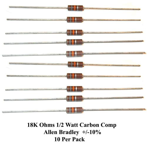 18K Ohms 1/2-Watt Allen Bradley Carbon Comp Resistors 10/PK: Great Price