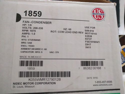 NEW - US Motors Direct Drive PSC Condenser Fan Motor 1/6HP 1075RPM 1/SPD 60HZ