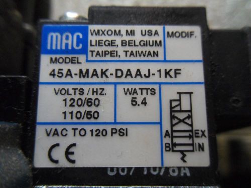 (V5-2) 1 LOT OF 3 NEW MAC VALVES 45A-MAK-DAAJ-1KF SOLENOID VALVES