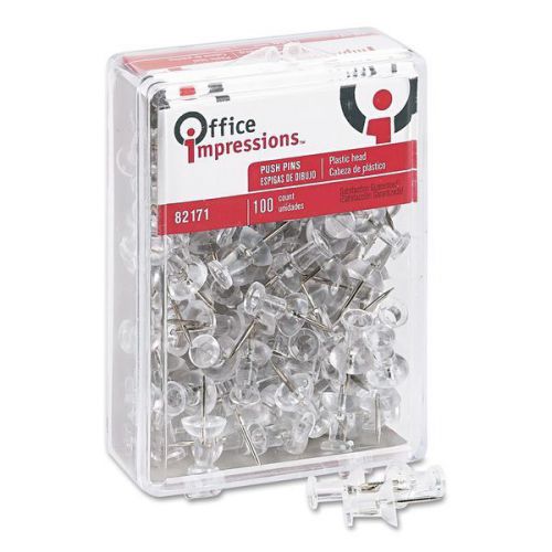 Office Impressions - Clear Plastic Push Pins - 3/8&#034; - 100 Count - OFF82171