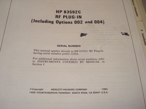 HP  83592C RF Plug-In .01 - 20.0 GHz. Operating and Service Manual