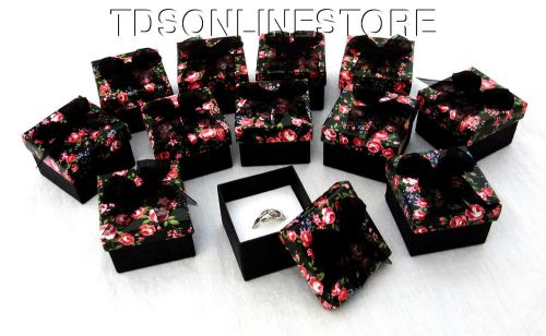 Flower Print With Black Bow Ring Gift Boxes Package Of 12
