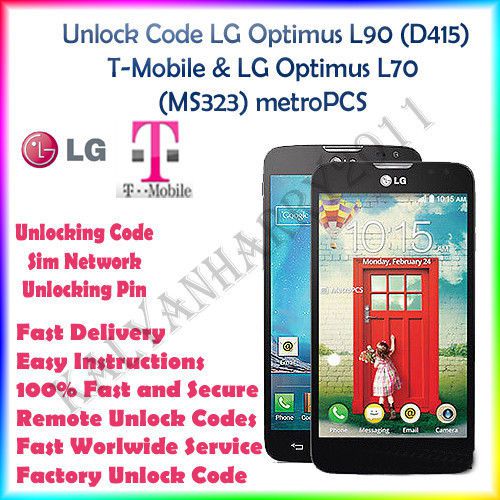 LG NETWORK Unlock Code LG Optimus F3 P659 , F6 D500, L70 MS323, LG A340