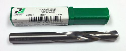 15/32&#034; CARBIDE JOBBER LENGTH DRILL, 3&#034; LOF, 4-3/4&#034; OAL, PTD D33F 003621