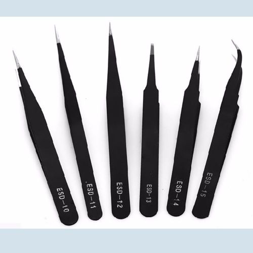 6pcs stainless steel anti static tweezers for electronics watch &amp; clock for sale
