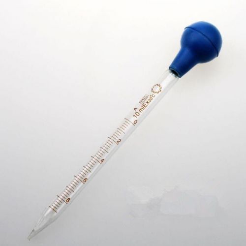 Transfer pipette glass dropper graduated13x200mmvol.10ml red or blue bulb,pack5 for sale
