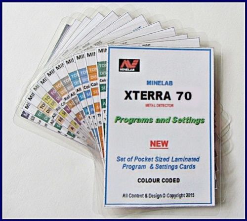 Minelab XTERRA 70 Metal Detector Program Cards. Pocket Sized. Waterproof. NEW