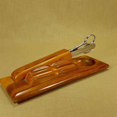 Wood Desk Set Holder Letter Opener &amp; Sears Scissors Vintage Office Organizer