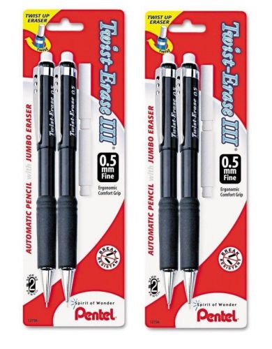 8 PENTEL TWIST ERASE lll AUTOMATIC PENCILS IN 0.5mm SIZE WITH 90 FREE LEADS!