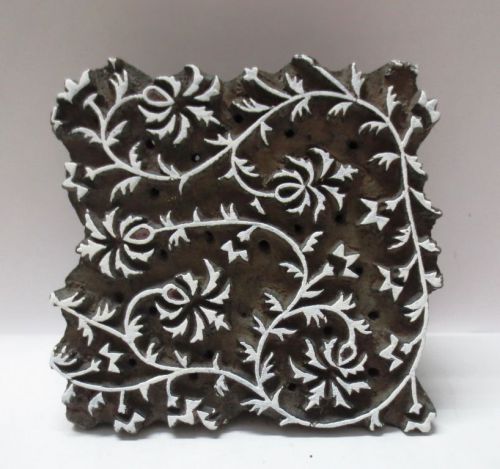 VINTAGE WOOD HAND CARVED TEXTILE PRINTER FABRIC BLOCK STAMP ETHNIC FOLK CARVING