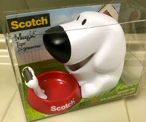 SCOTCH MAGIC TAPE DISPENSER &amp; ROLL WHITE DOG DESK ACCESSORY ORGANIZER NEW BOX