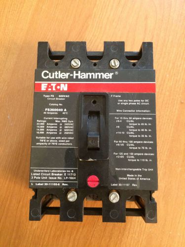 New Eaton Cutler-Hammer FS360040A Circuit Breaker