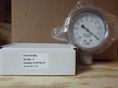 -30hg 4&#034; all stainless lower mount dry but fillable pressure gauge for sale