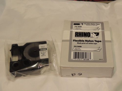 New Dymo Rhino Flexible Nylon Tape Black on White P/N 18488 1/2&#034; x 11.5&#039;