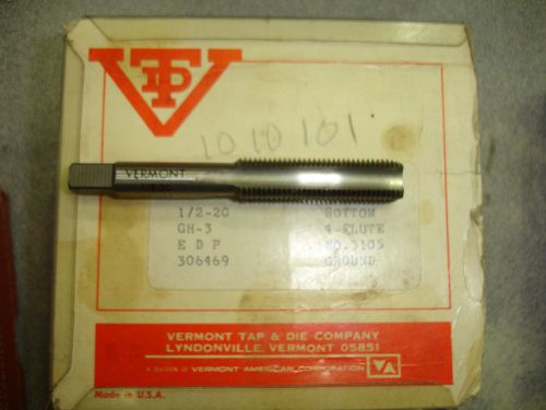 1/2&#034;-20 vermont tap and die bottom tap high speed steel  usa 4 flute $24 for sale