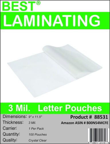 Best Laminating® - 3 Mil Clear Letter Size Thermal Laminating Pouches - 9 X 11.5