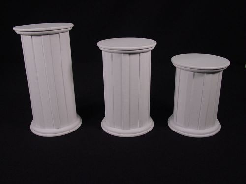 7&#034;H WHITE LEATHERETTE JEWELRY DISPLAY RISER STAND SET RING PENDANT EARRING R105W