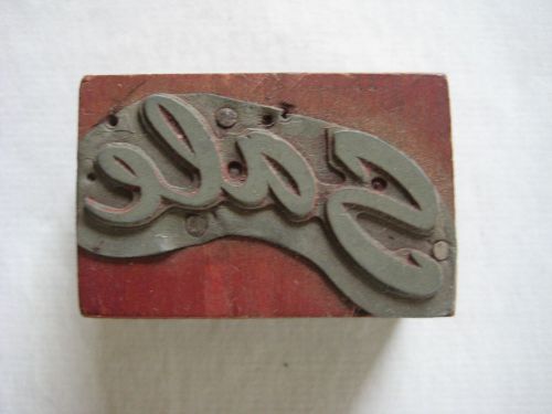 Vintage Letterpress Metal Cut &#034;Sale&#034; on Wood Block