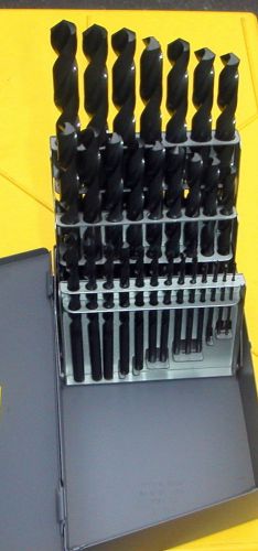 Machinists 29 PC USA Black Drill Bit Set. 1/16 to 1/2 X 3/8 Shank Huot Case.