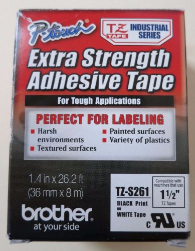 BROTHER P-Touch TZ Tape TZ-S261 (Black print on White Tape) 1 1/2&#034; EXTRA Strengh
