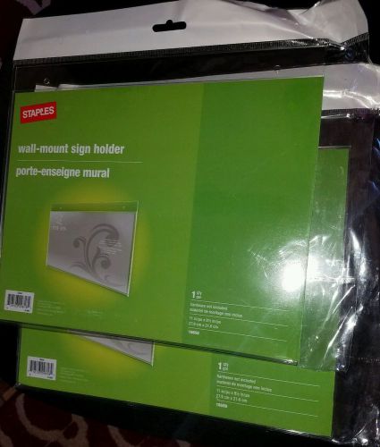 Two (2) Staples Clear Acrylic 8 1/2&#034; x 11&#034; Wall Mount Sign or Picture Holders