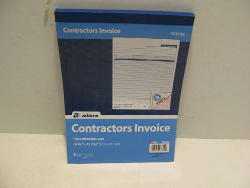 Adams Contractors Invoice 8-3/8&#034;x11-7/16&#034; 50 Carbonless SetsTC8122