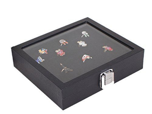 36 slot jewelry display ring case glass clear top showcase, black for sale