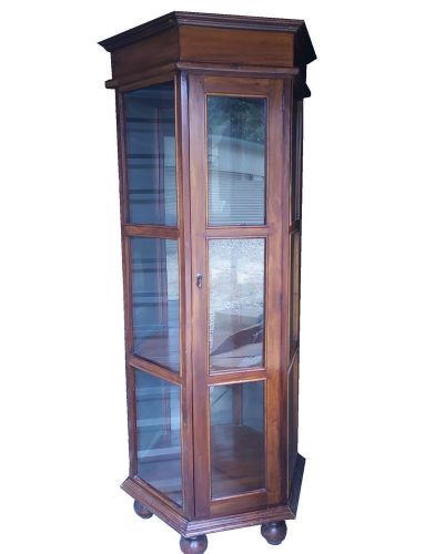 H-78.5&#034;indonesia large jewelery stand case display cabinet tower teak wood glass for sale