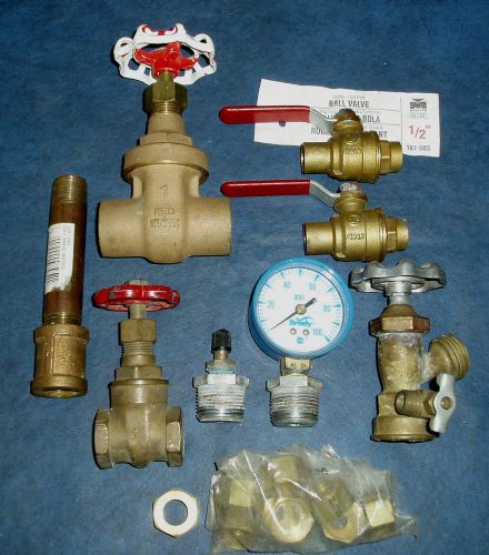 3  NOS SOLDER VALVES 1&#034;GATE &amp; 2-1/2&#034;BALL VALVES +USED PLUMBING PARTS