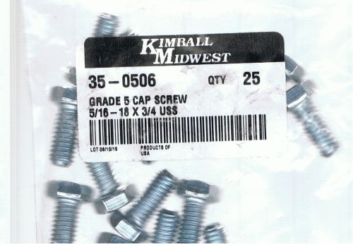 Zinc hex cap screw bolt 5/16-18 x 3/4&#034;uss 25/pcs grade 5[35-0506]kimball mdwest for sale