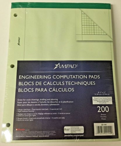 New ampad 22-144 computation engineer pad ruled 5x5 200 shts 8 1/2 x11 green for sale