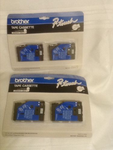 4 NEW Genuine P-Touch TC-20 Tape Cassette, 1/2&#034; - 12mm, Black on White 2 / Pack