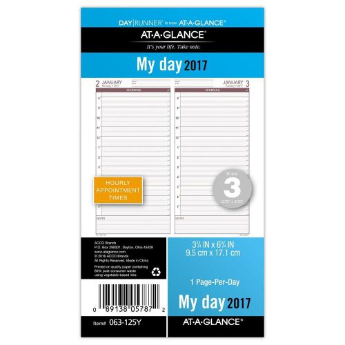 Day runner daily planner refill 2017, 1 page per day  (063-125y) 3 3/4 x 6 3/4 for sale
