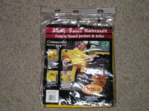 New boss 35 mil 3 piece rainsuit fabric lined jacket &amp; bibs xx-large commercial for sale
