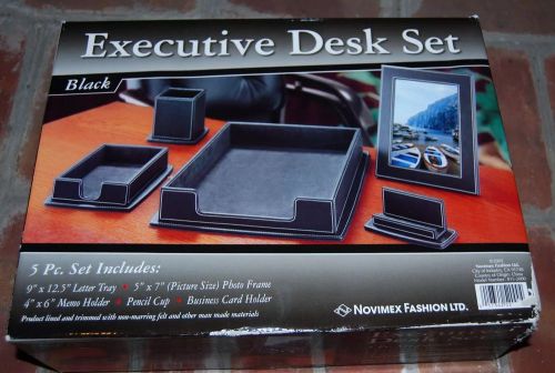 new in box LEATHER EXECUTIVE DESK SET - 5 piece set