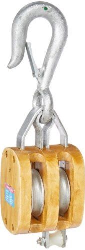 Indusco 16900111 6 Double Wood Manila Rope Block With Hook, 2500 Lbs Load 3/4