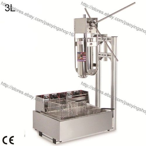 Heavy Duty 3L Vertical Manual Spanish Churro Maker Machine w/ 12L Electric Fryer