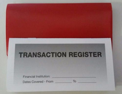 10 - Checkbook Transaction Registers &amp; 1 Red Vinyl Check Book Cover - Duplicate