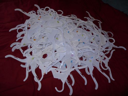 110 assorted plastic clothes hangers from newborn to size 6 for sale